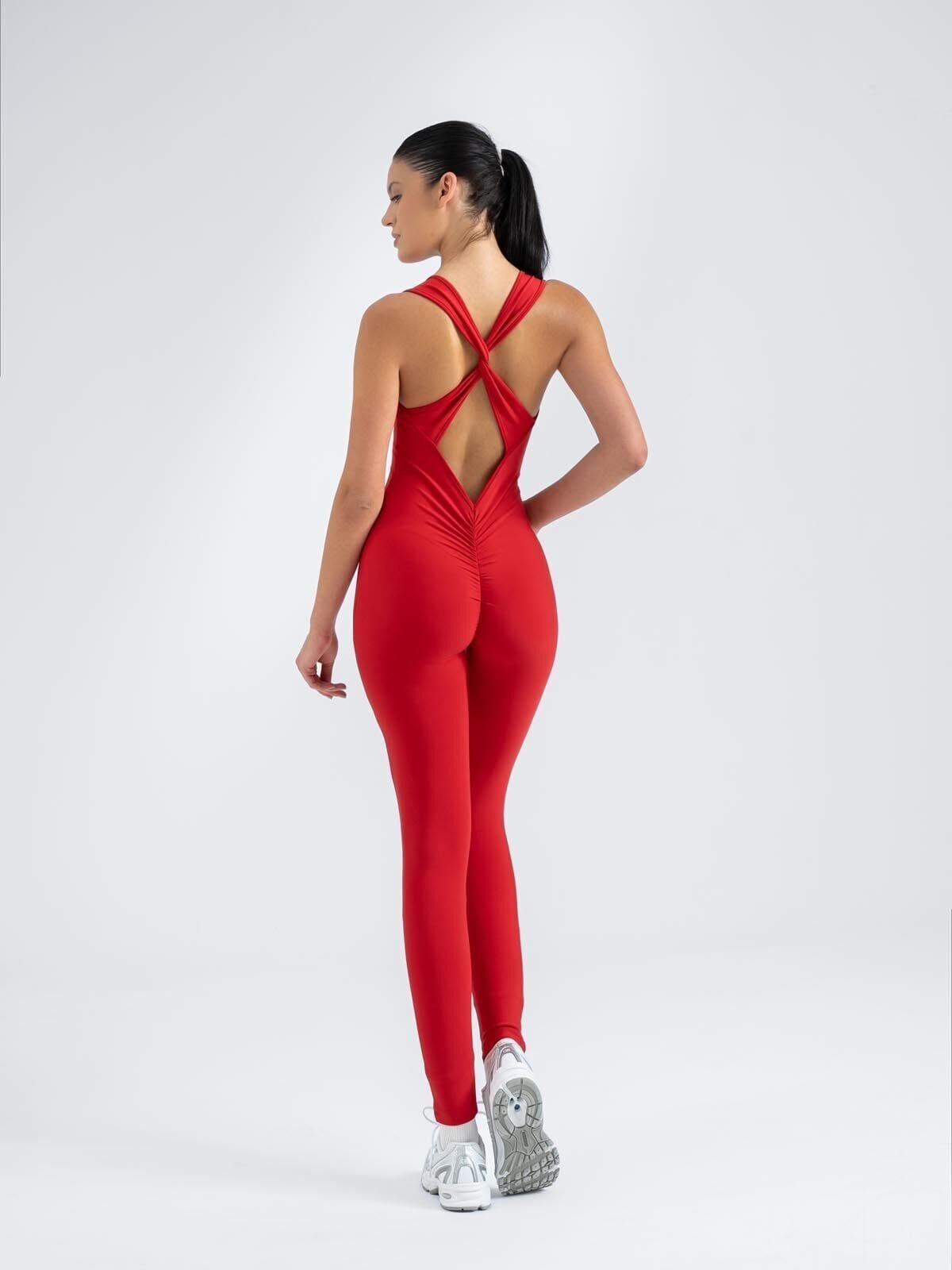 3606 Scrunch Butt jumpsuit Red Color