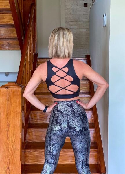 180 Striped Spor Bra Black Leather Look