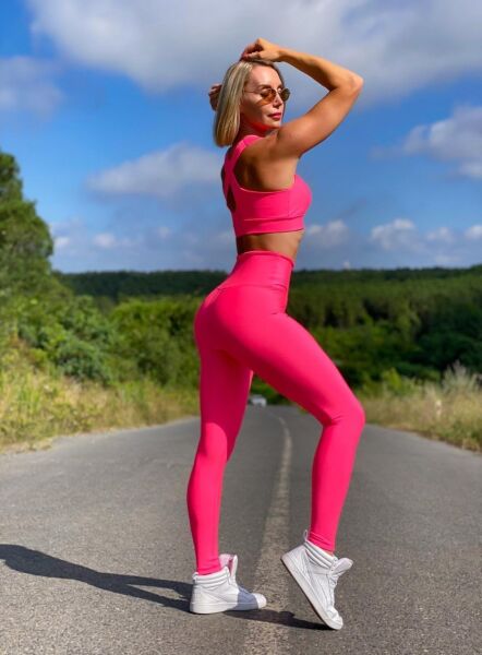 183 Single Crossed Spor Bra  neon Pink